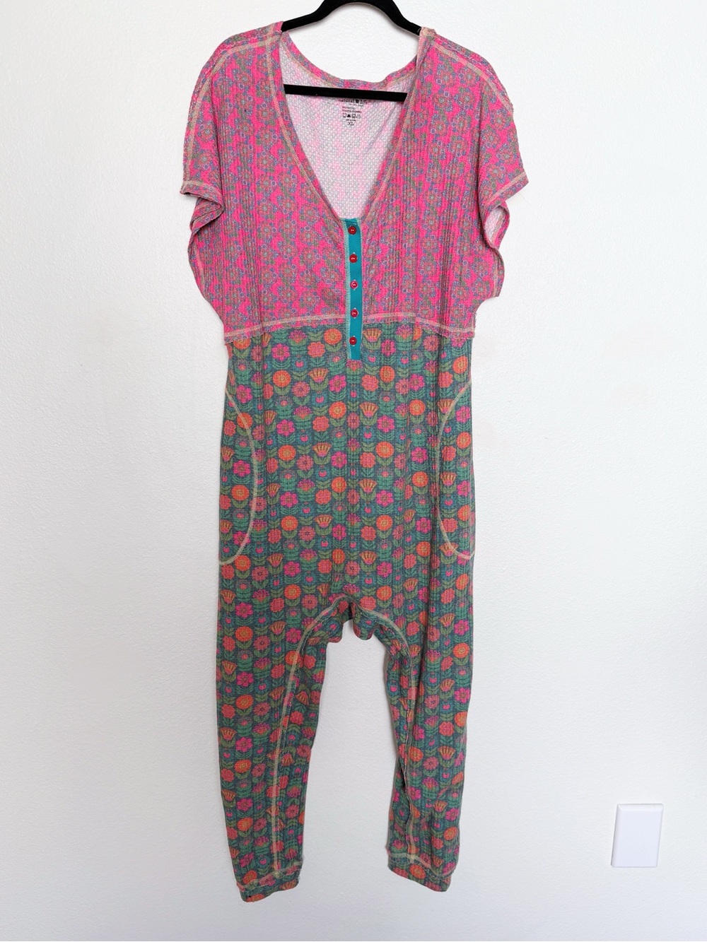 Natural Life Floral Oversized Lounge Onesie Jumpsuit Pockets XL - Picture 2 of 8